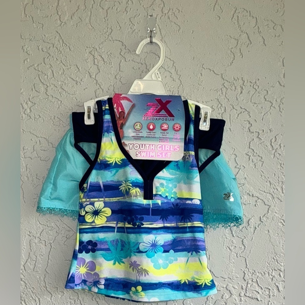 ZeroXposur Youth Girls 3-Piece Swim Set - Blue and Purple (NWT) - Size 7/8